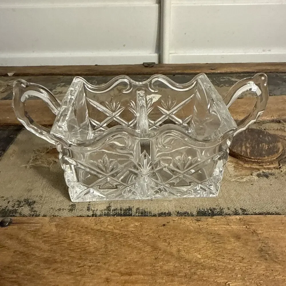 Vintage Godinger Shannon Crystal Divided Sugar Packet Caddy Holder with Handles